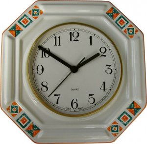 Keramik Küchenuhr "Olympia" grün-orange Tapetendekor Funkuhr!