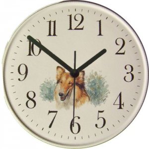 Keramik Hund Uhr (Motiv Collie) Grünrand Quarzuhr