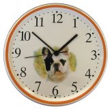 Keramik Wanduhr artline Hund Uhr Französischer Bulldog Braunrand