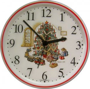 Keramik Wanduhr (Weihnachtsmotiv) Weihnachtsbaum Rotrand Quarz