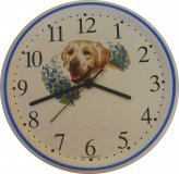 Keramik Hund Uhr Wanduhr Labrador beige, Blaurand, Quarzuhr